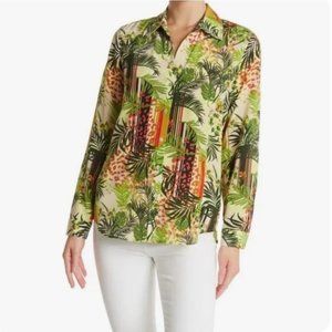 L’AGENCE Nina Tropical Print Blouse, 100% Silk, Santorini Passionfruit Print